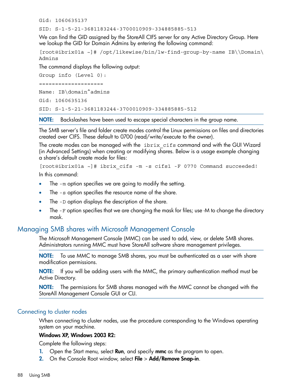 Connecting to cluster nodes | HP StoreAll Storage User Manual | Page 88 / 294