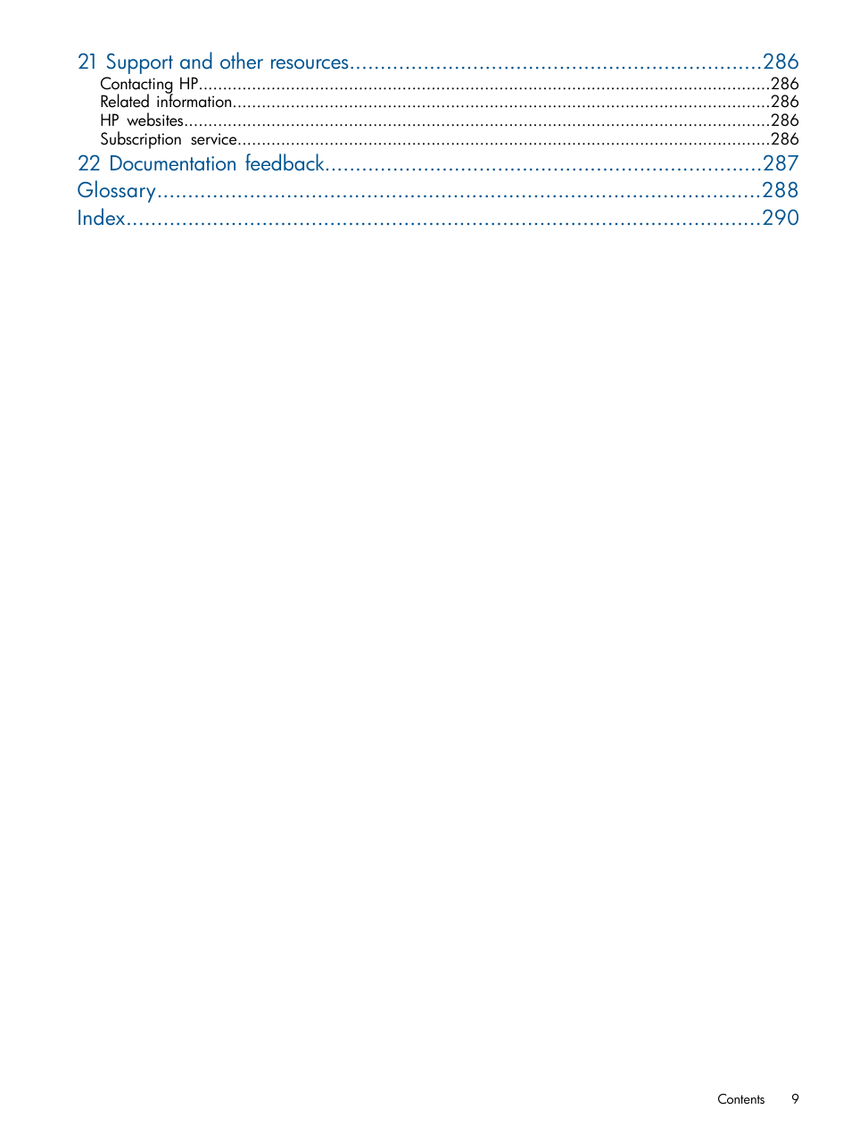 21 support and other resources, 22 documentation feedback glossary index | HP StoreAll Storage User Manual | Page 9 / 294