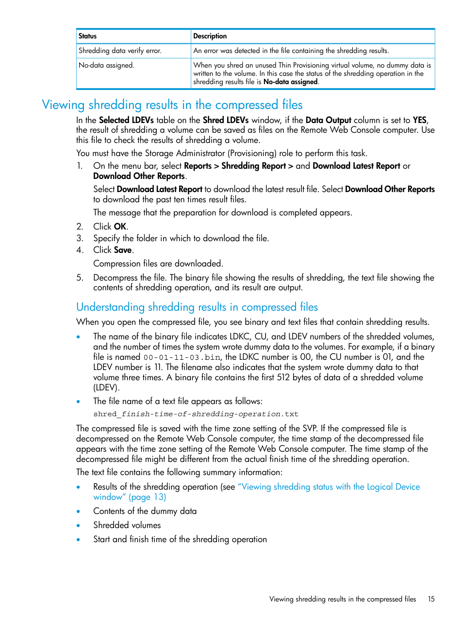 Viewing shredding results in the compressed files | HP XP7 Storage User Manual | Page 15 / 27