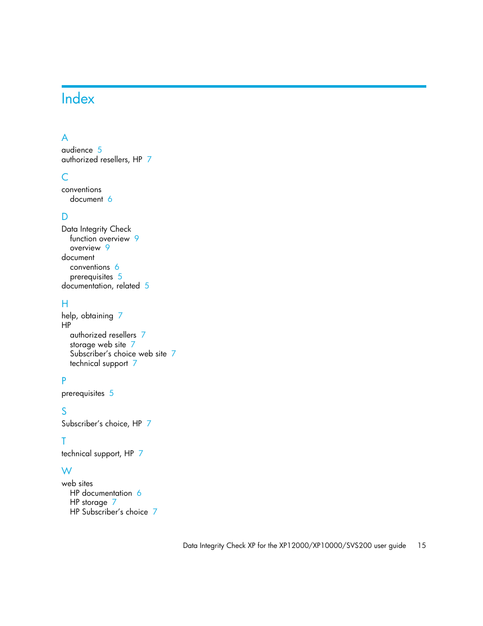 Index | HP StorageWorks XP Remote Web Console Software User Manual | Page 15 / 20