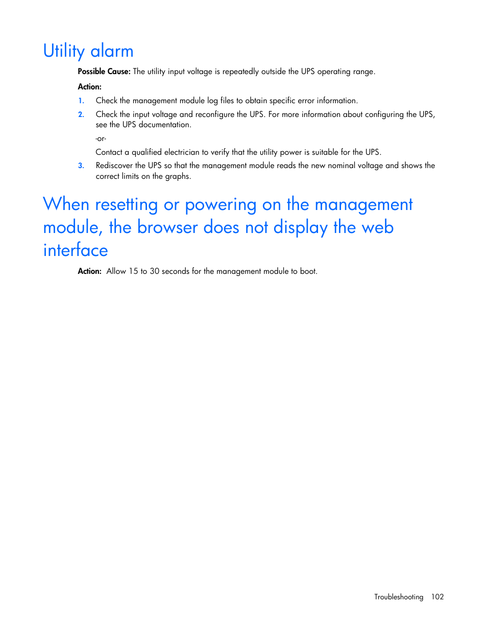 Utility alarm | HP UPS Management Modules User Manual | Page 102 / 133