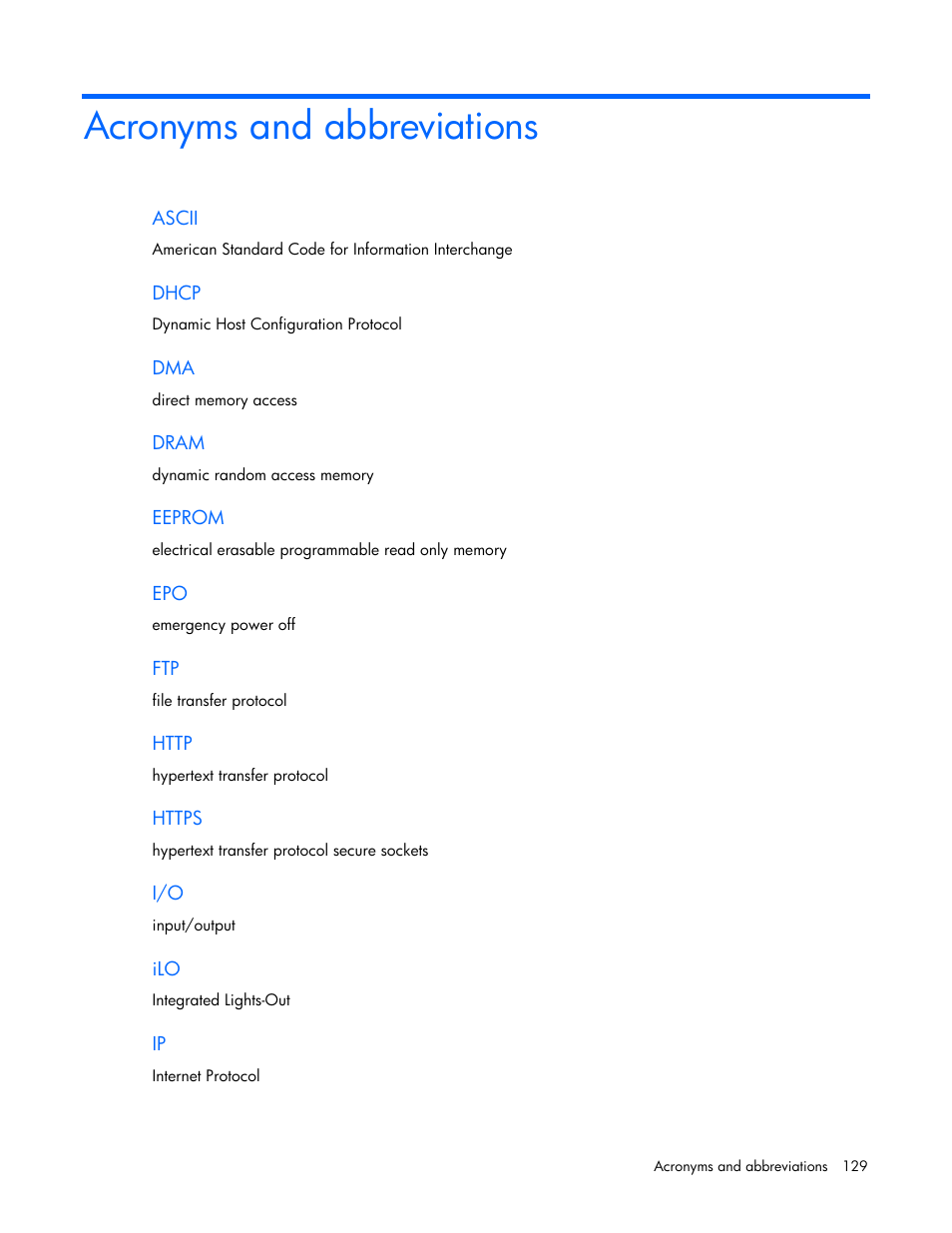 Acronyms and abbreviations | HP UPS Management Modules User Manual | Page 129 / 133