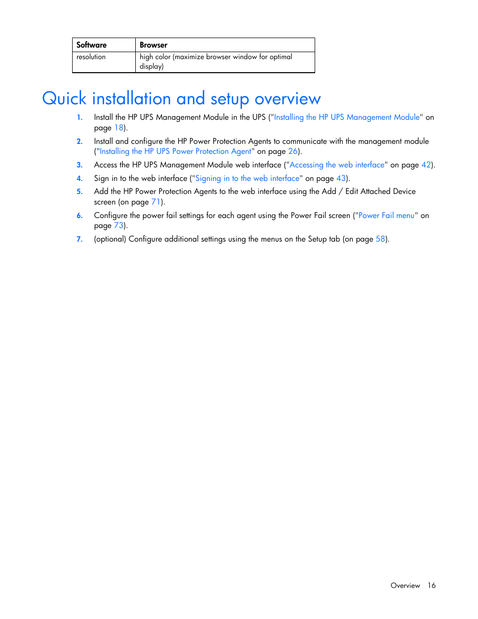 Quick installation and setup overview | HP UPS Management Modules User Manual | Page 16 / 133