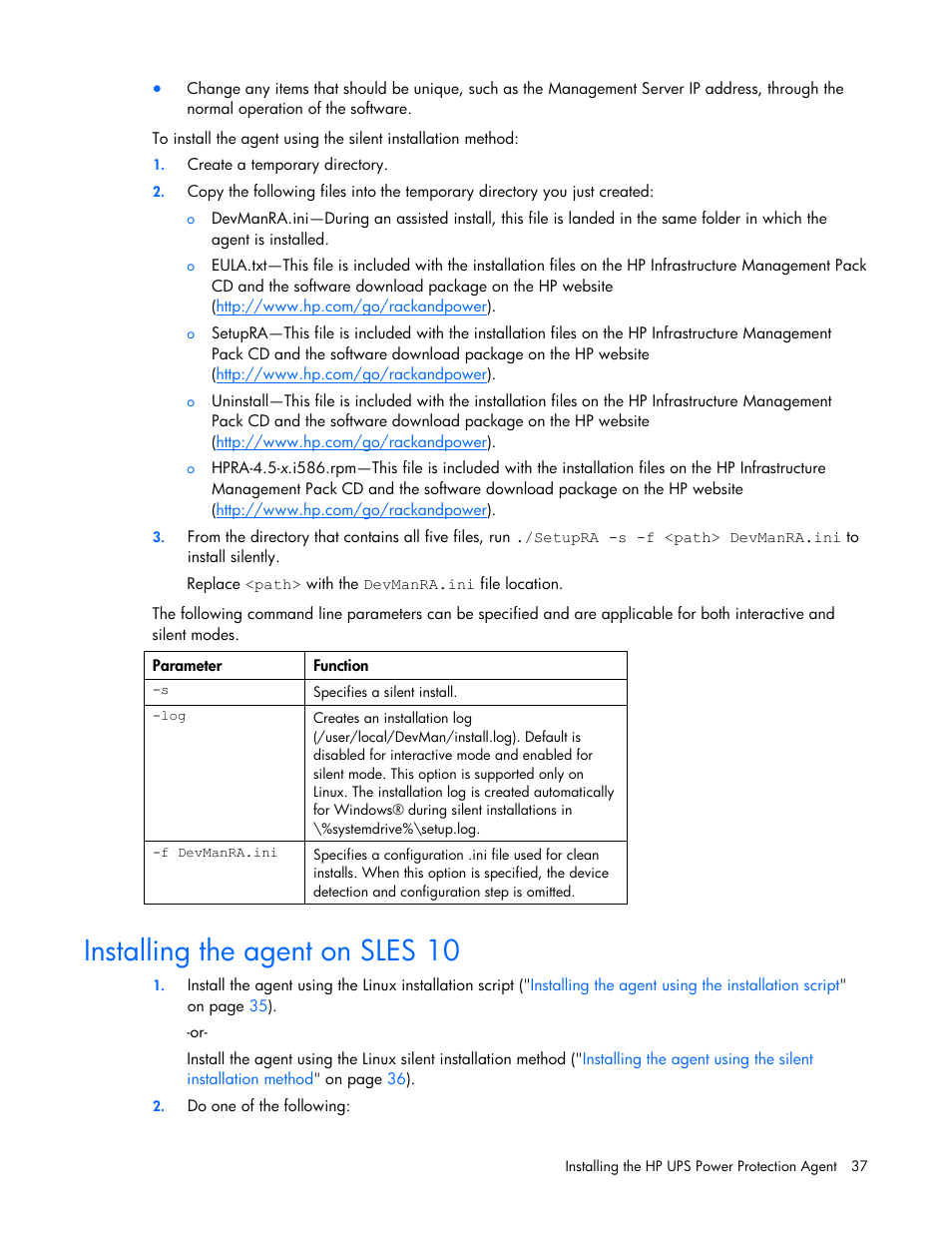 Installing the agent on sles 10 | HP UPS Management Modules User Manual | Page 37 / 133