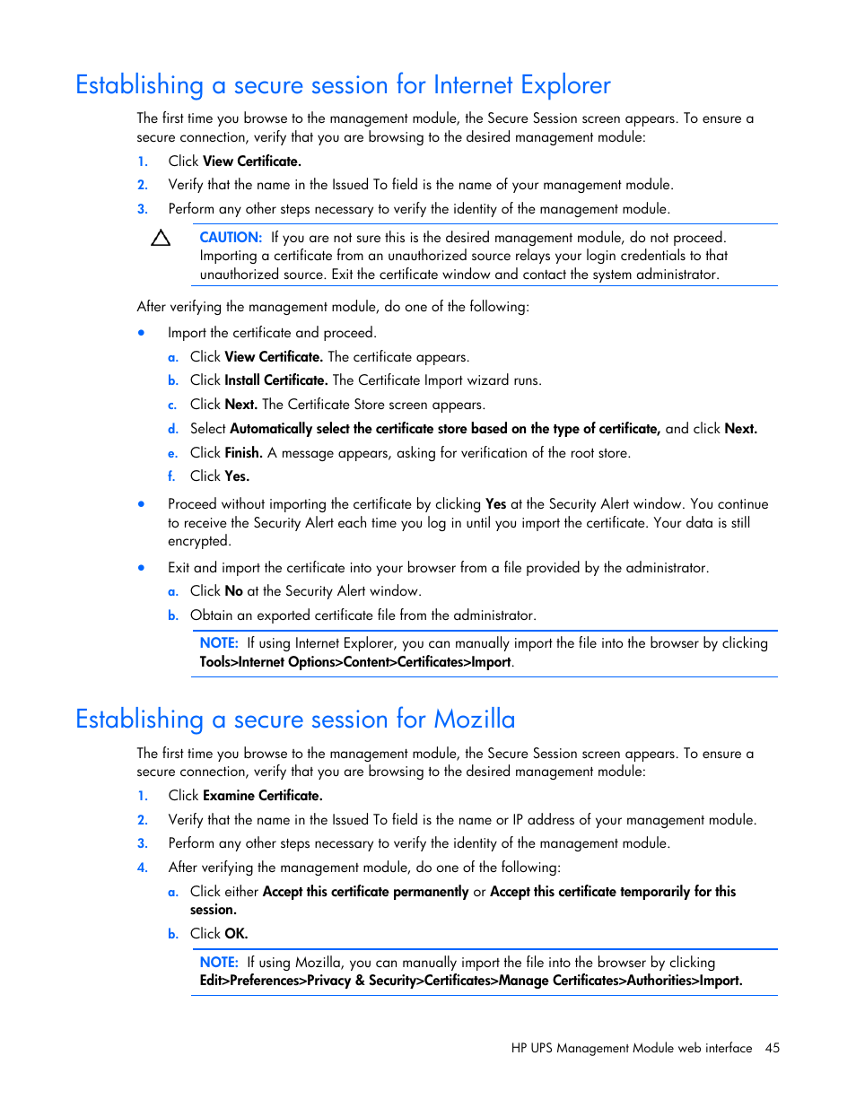 Establishing a secure session for mozilla | HP UPS Management Modules User Manual | Page 45 / 133