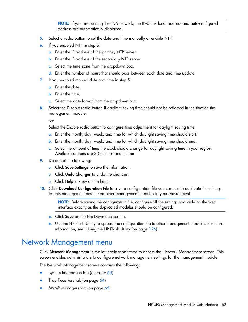 Network management menu | HP UPS Management Modules User Manual | Page 62 / 133