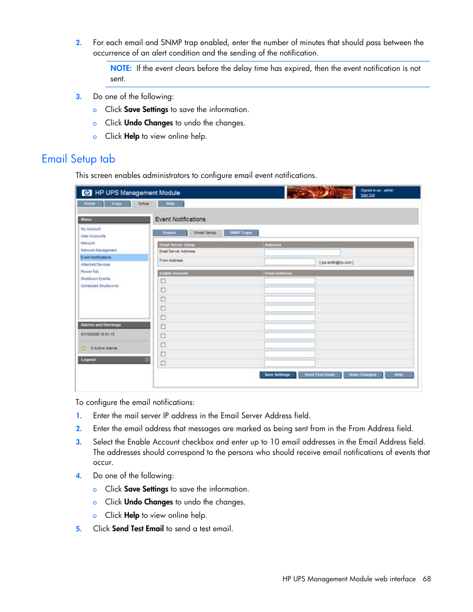 Email setup tab | HP UPS Management Modules User Manual | Page 68 / 133