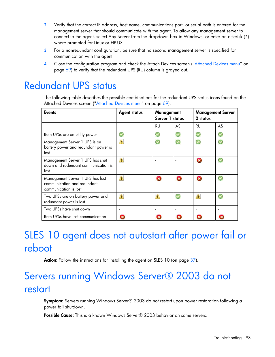 Redundant ups status | HP UPS Management Modules User Manual | Page 98 / 133