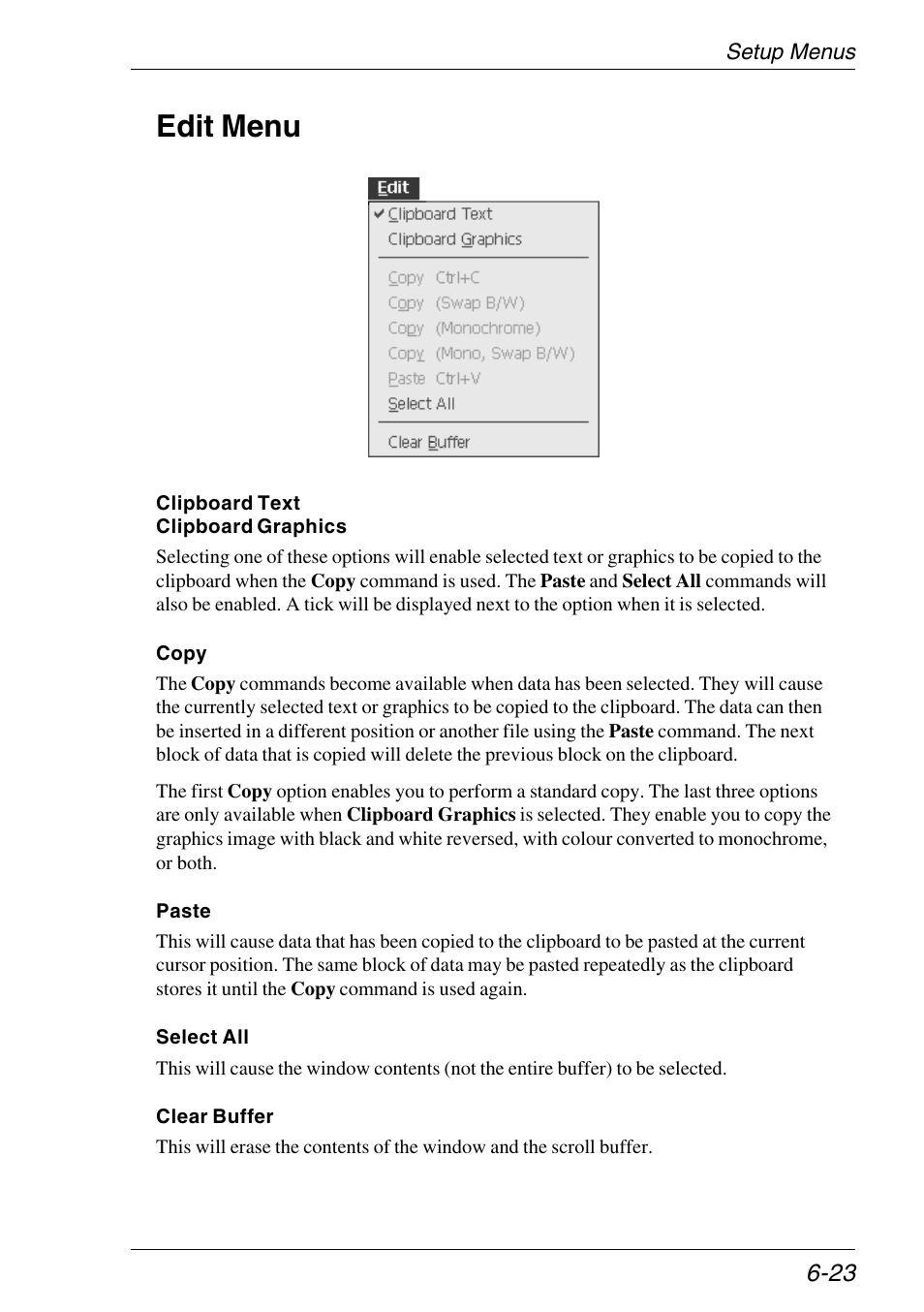 Edit menu, Edit menu options, Editing text | Edit menu -23 | HP Neoware e140 Thin Client User Manual | Page 107 / 484