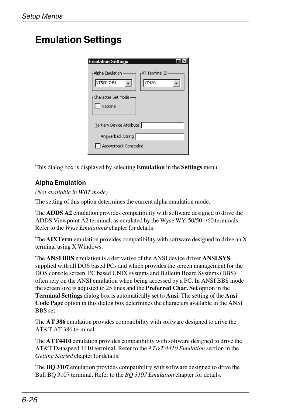 Emulation settings, Selecting, Emulation settings -26 | HP Neoware e140 Thin Client User Manual | Page 110 / 484