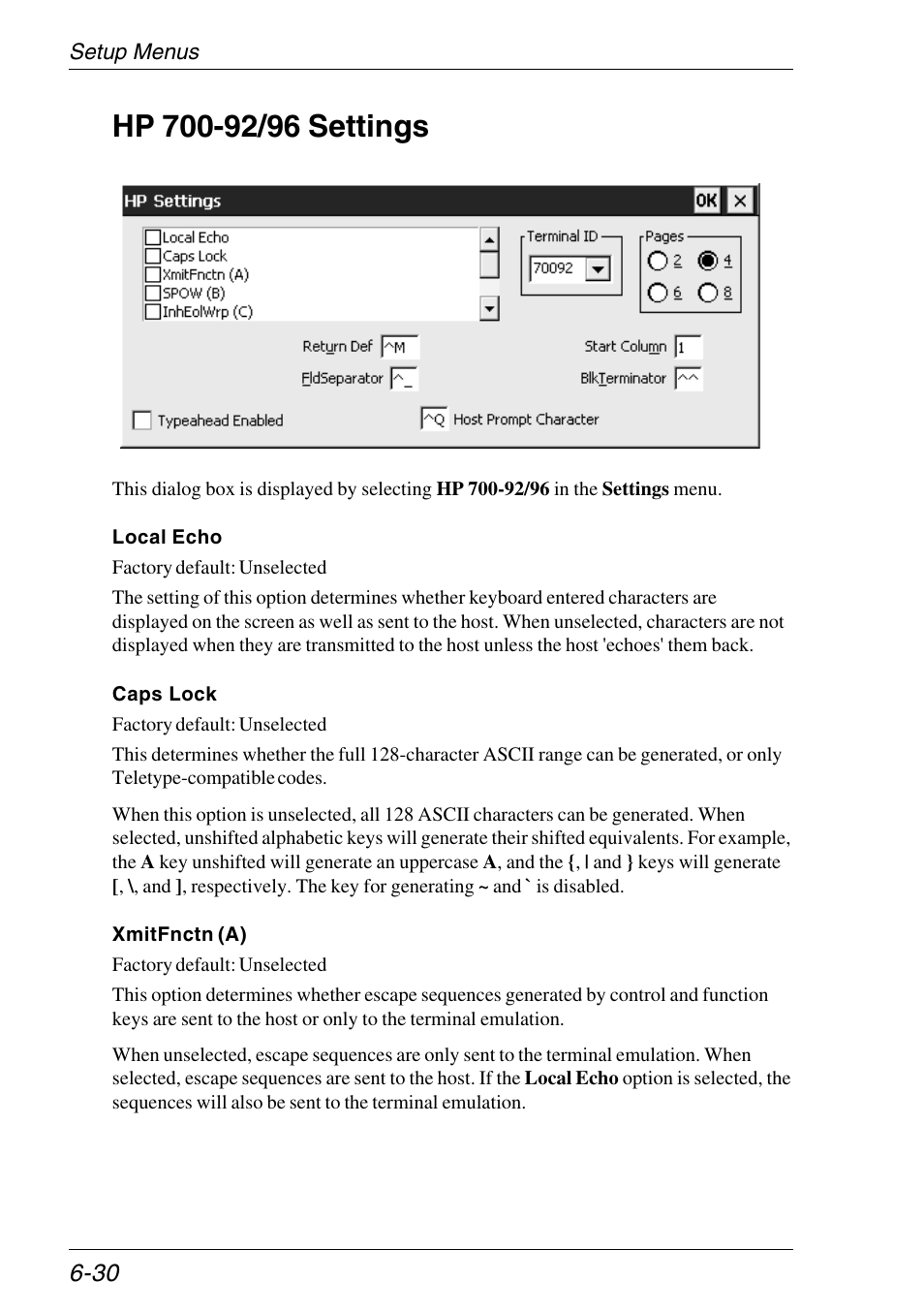 Hp 700-92/96 settings, Setup settings, Hp 700-92/96 settings -30 | HP Neoware e140 Thin Client User Manual | Page 114 / 484