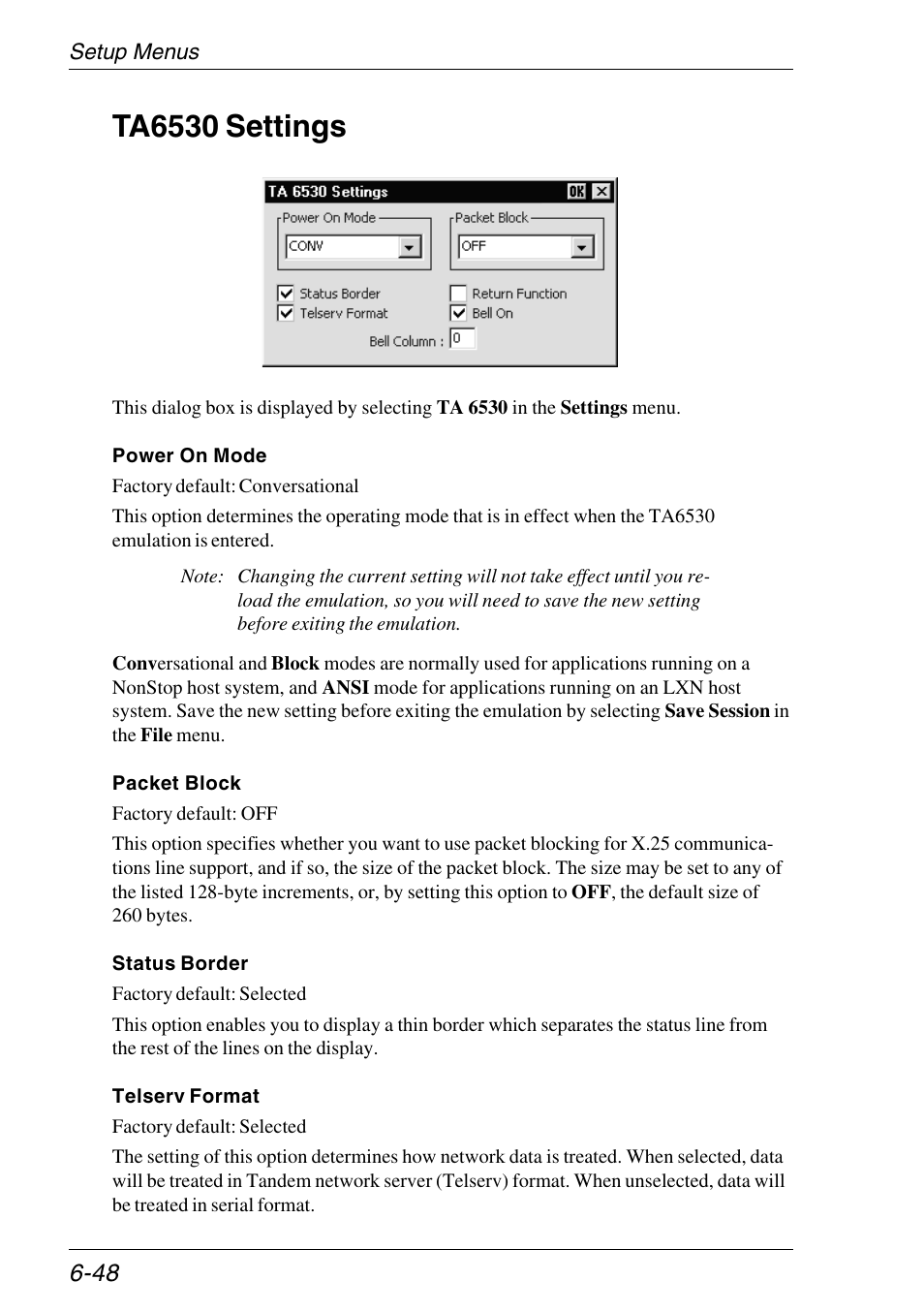 Ta6530 settings, Setup settings, Ta6530 settings -48 | HP Neoware e140 Thin Client User Manual | Page 132 / 484