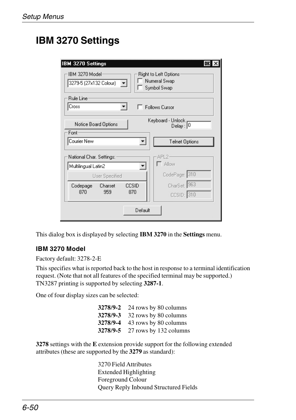Ibm 3270 settings, Printer support, Setup | Ibm 3270 settings -50 | HP Neoware e140 Thin Client User Manual | Page 134 / 484