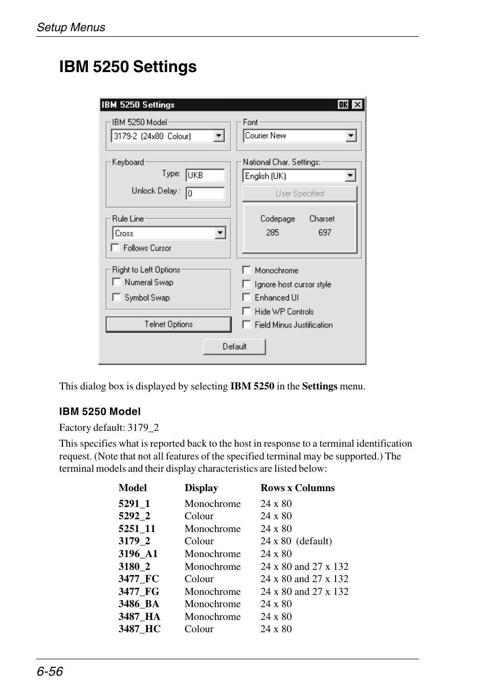 Ibm 5250 settings, Setup, Ibm 5250 settings -56 | HP Neoware e140 Thin Client User Manual | Page 140 / 484