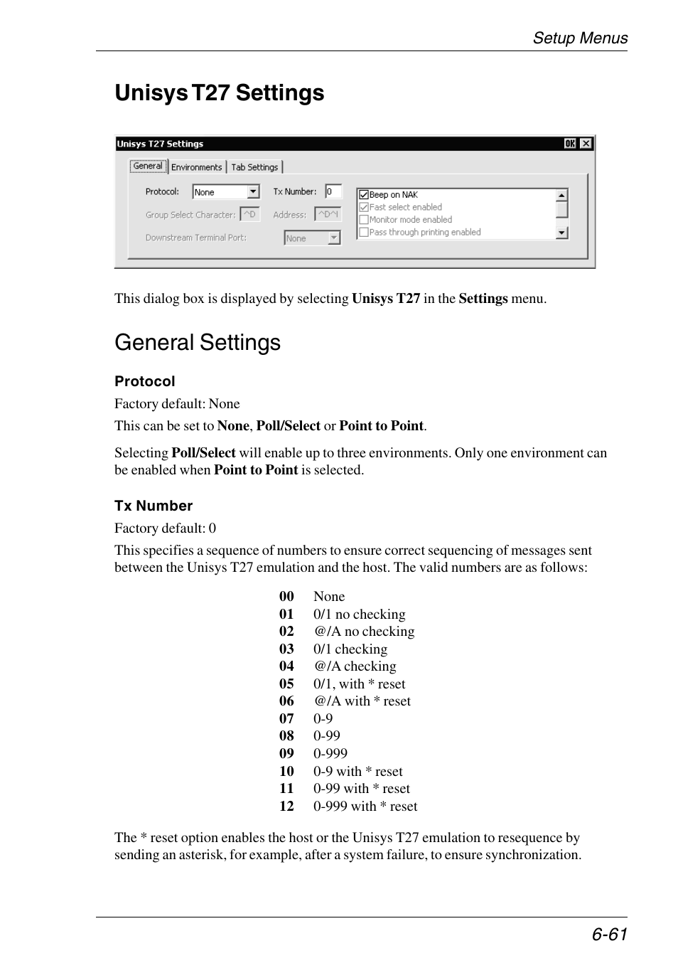 Unisys t27 settings, General settings, Setup | Unisys t27 settings -61, General settings -61 | HP Neoware e140 Thin Client User Manual | Page 145 / 484