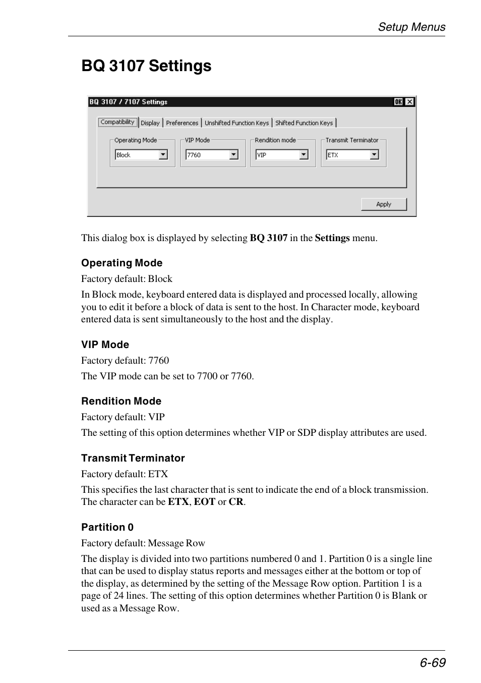 Bq 3107 settings, Setup, Bq 3107 settings -69 | HP Neoware e140 Thin Client User Manual | Page 153 / 484