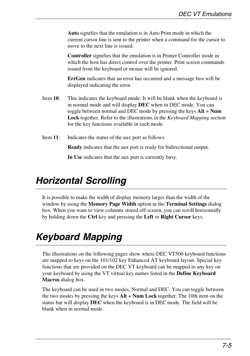 Horizontal scrolling, Keyboard mapping, Dec vt emulations | Horizontal scrolling -5, Keyboard mapping -5 | HP Neoware e140 Thin Client User Manual | Page 197 / 484