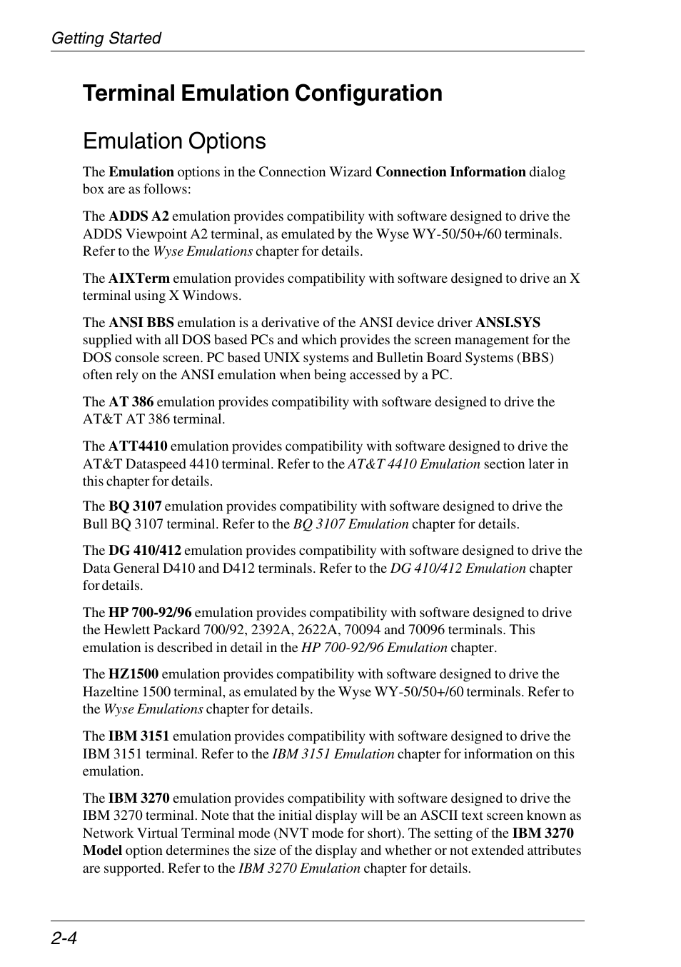 Terminal emulation configuration, Emulation options, Selecting | Terminal emulation configuration -4, Emulation options -4 | HP Neoware e140 Thin Client User Manual | Page 20 / 484