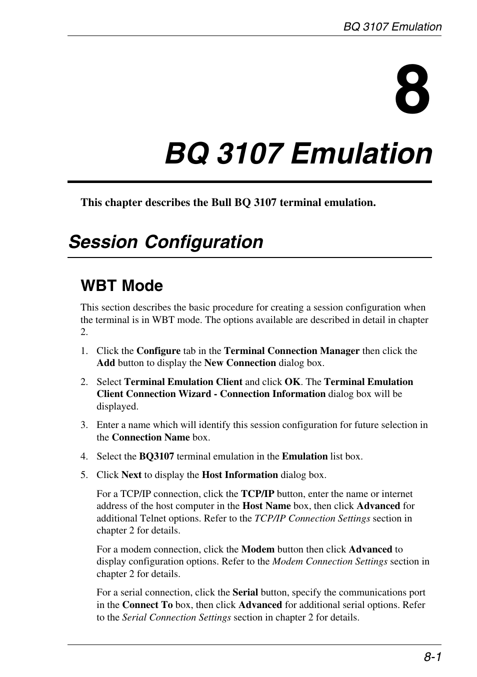 Bq 3107 emulation, Session configuration, Wbt mode | Bq 3107 emulation -1, Session configuration -1, Wbt mode -1 | HP Neoware e140 Thin Client User Manual | Page 201 / 484