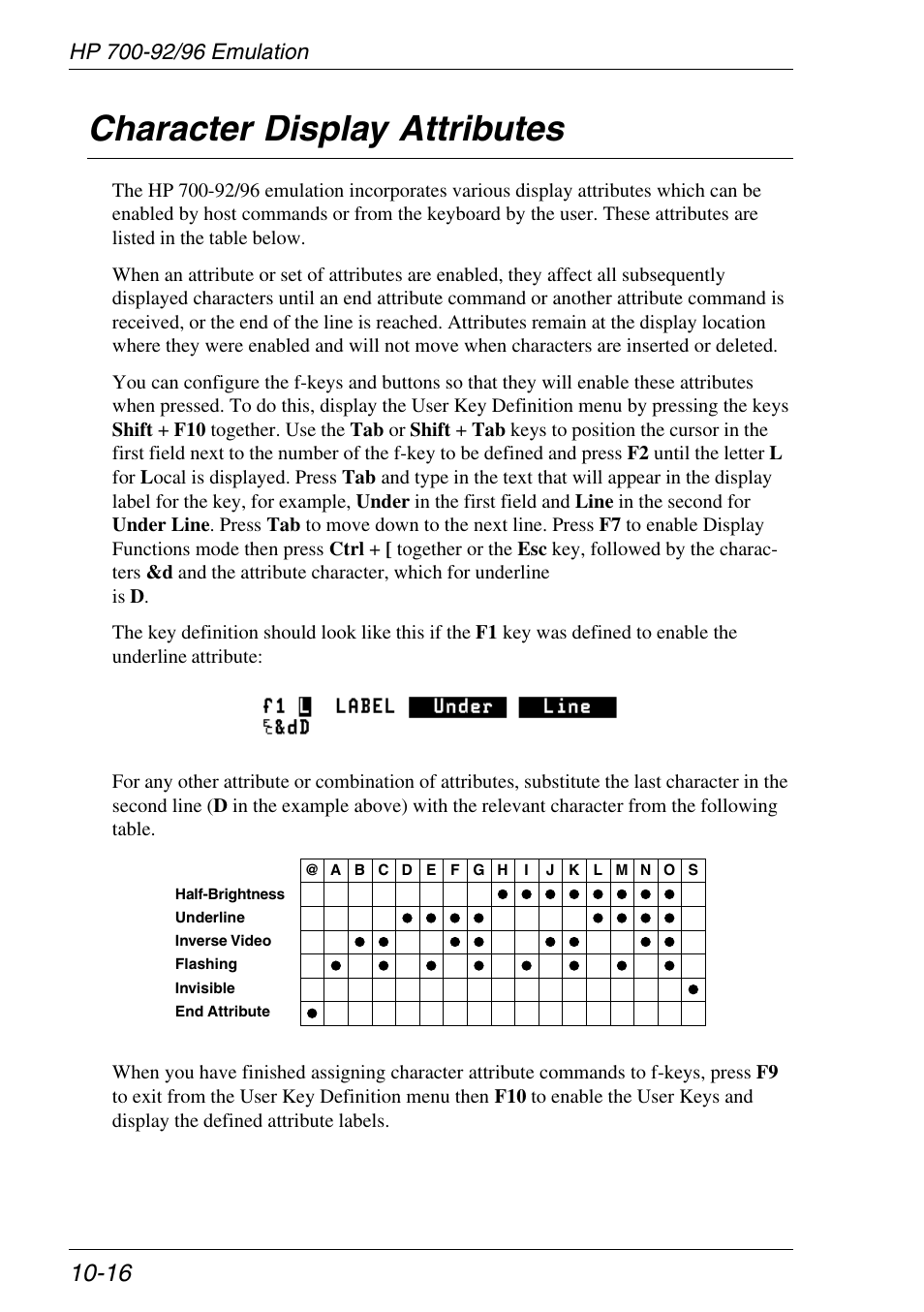 Character display attributes, Display attributes, Character display attributes -16 | HP Neoware e140 Thin Client User Manual | Page 228 / 484