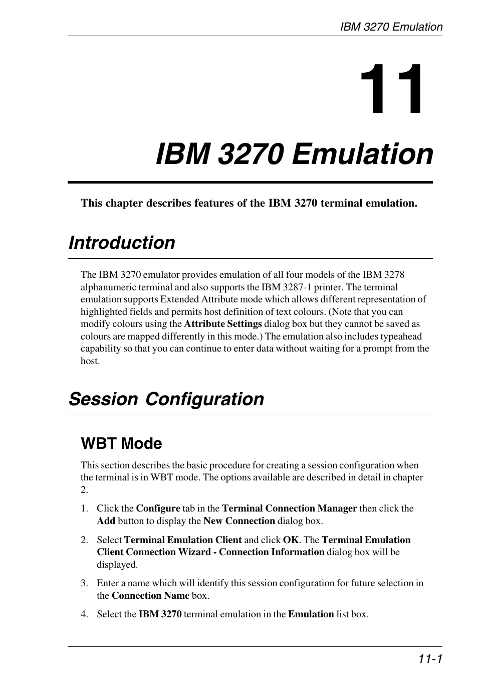 Ibm 3270 emulation, Introduction, Session configuration | Wbt mode, Selecting, Ibm 3270 emulation -1, Introduction -1, Session configuration -1, Wbt mode -1 | HP Neoware e140 Thin Client User Manual | Page 229 / 484