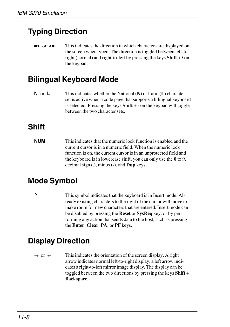 Typing direction, Bilingual keyboard mode, Shift | Mode symbol, Display direction | HP Neoware e140 Thin Client User Manual | Page 236 / 484
