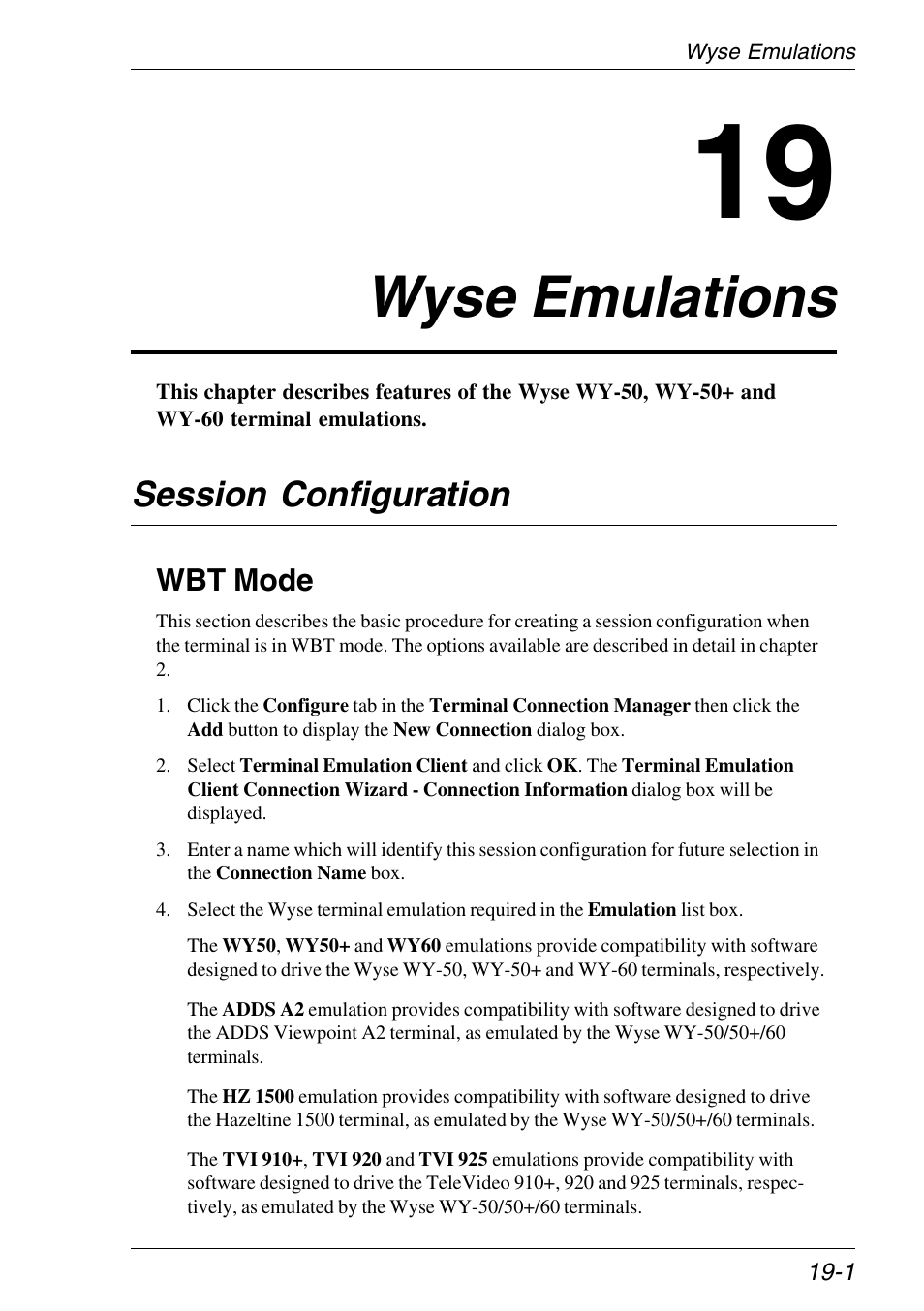 Wyse emulations, Session configuration, Wbt mode | Wyse emulations -1, Session configuration -1, Wbt mode -1 | HP Neoware e140 Thin Client User Manual | Page 291 / 484