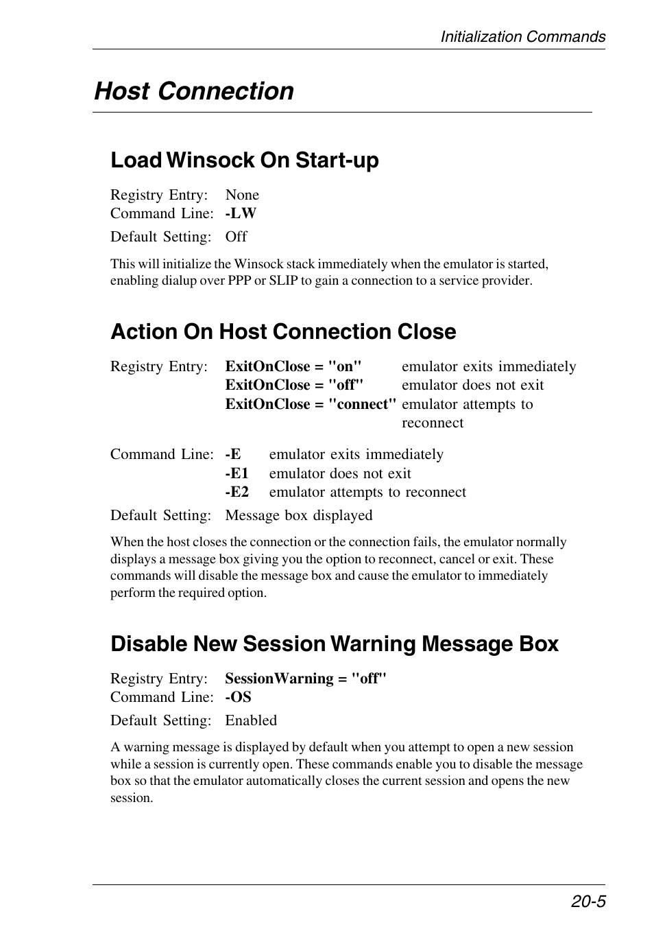 Host connection, Action on host connection close, New session warning message | Preload winsock dll for ppp usage, Host connection -5, Load winsock on start-up, Disable new session warning message box | HP Neoware e140 Thin Client User Manual | Page 301 / 484