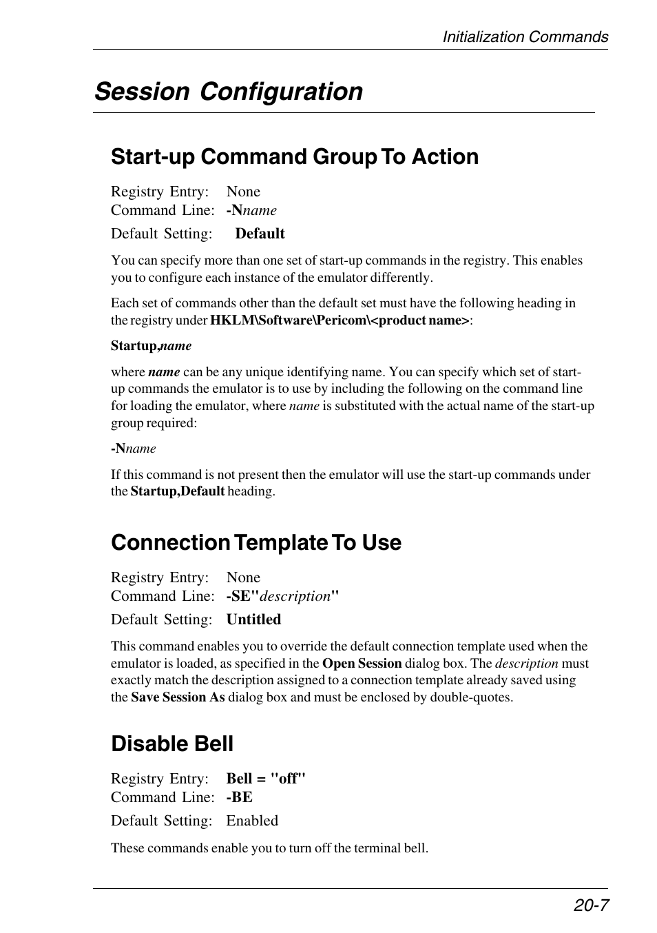 Session configuration, Connection template to use, Disable bell | Startup command group to action, Session configuration -7, Start-up command group to action | HP Neoware e140 Thin Client User Manual | Page 303 / 484