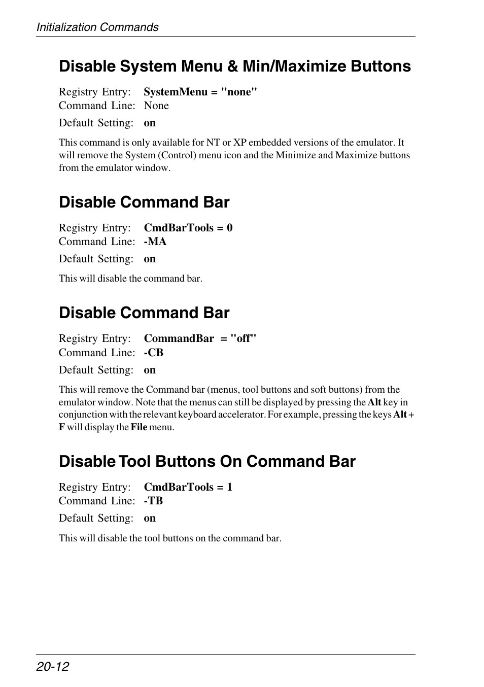Disable command bar, Disable menu bar & toolbar, Disable tool buttons | Disable system menu & min/max buttons, Disable tool buttons on command bar, Disable system menu & min/maximize buttons | HP Neoware e140 Thin Client User Manual | Page 308 / 484