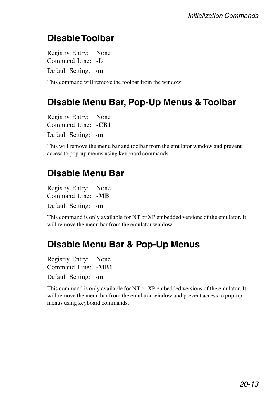 Disable menu bar, Disable menu bar & pop-up menus, Disable menu bar, pop-ups & toolbar | Disable toolbar, Disable menu bar, pop-up menus & toolbar | HP Neoware e140 Thin Client User Manual | Page 309 / 484