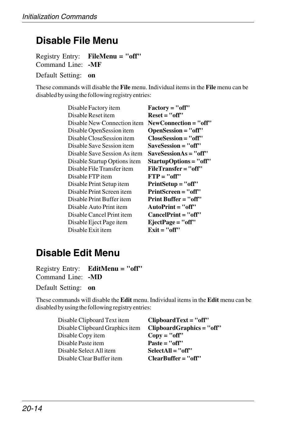 Disable edit menu, Disable file menu, Disable edit menu items | Disable file menu items | HP Neoware e140 Thin Client User Manual | Page 310 / 484