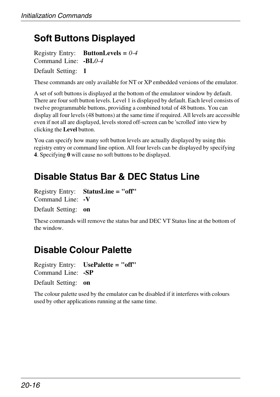 Disable colour palette, Disable status bar & dec status line, Soft buttons displayed | HP Neoware e140 Thin Client User Manual | Page 312 / 484