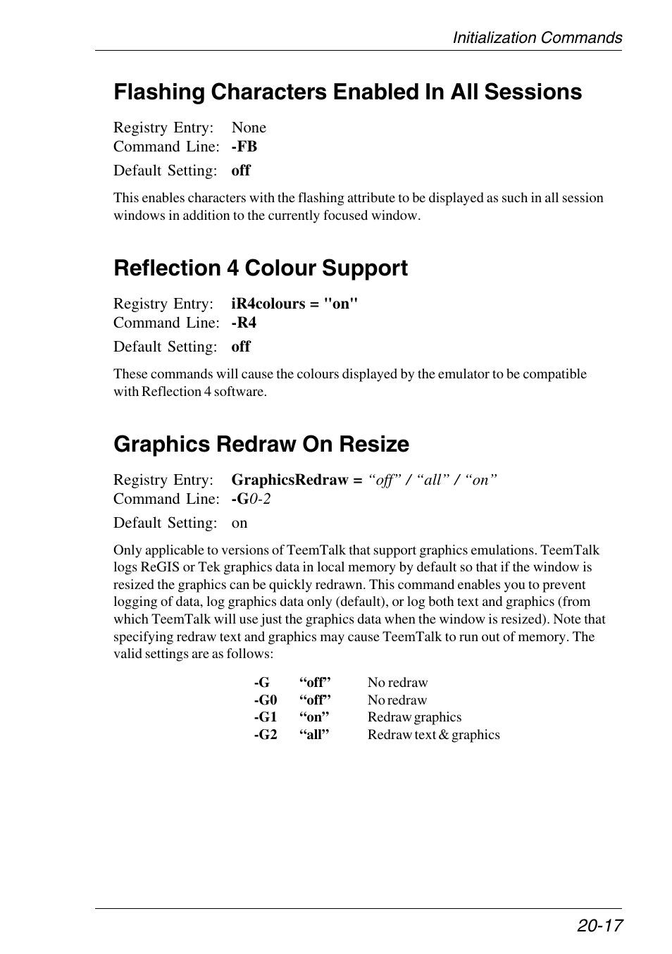 Flashing for all sessions, Graphics redraw on resize, Reflection 4 colour support | Flashing characters enabled in all sessions | HP Neoware e140 Thin Client User Manual | Page 313 / 484