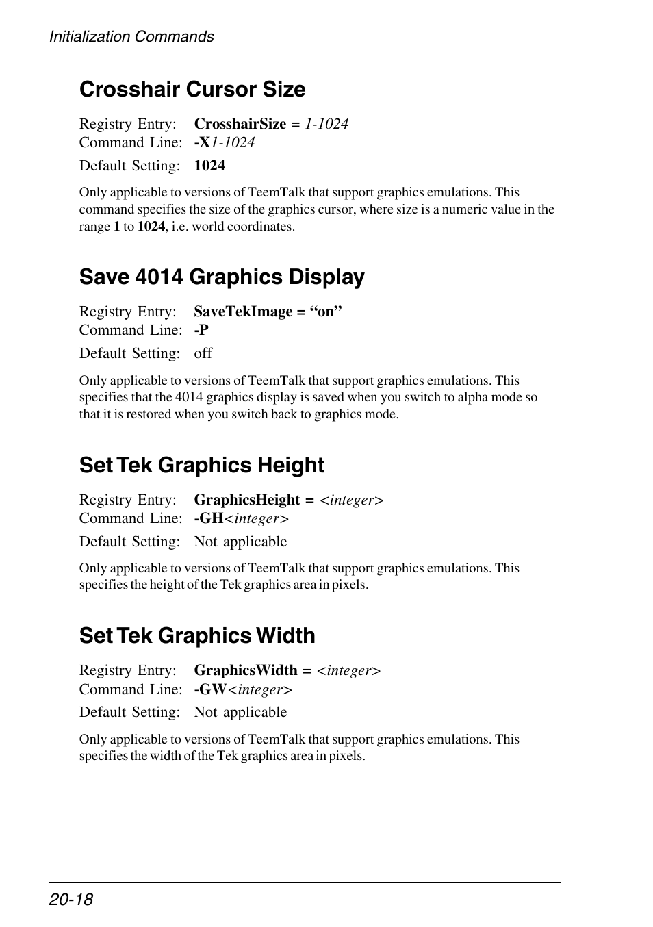 Crosshair cursor size, Save 4014 graphics display, Set tek graphics height | Set tek graphics width | HP Neoware e140 Thin Client User Manual | Page 314 / 484