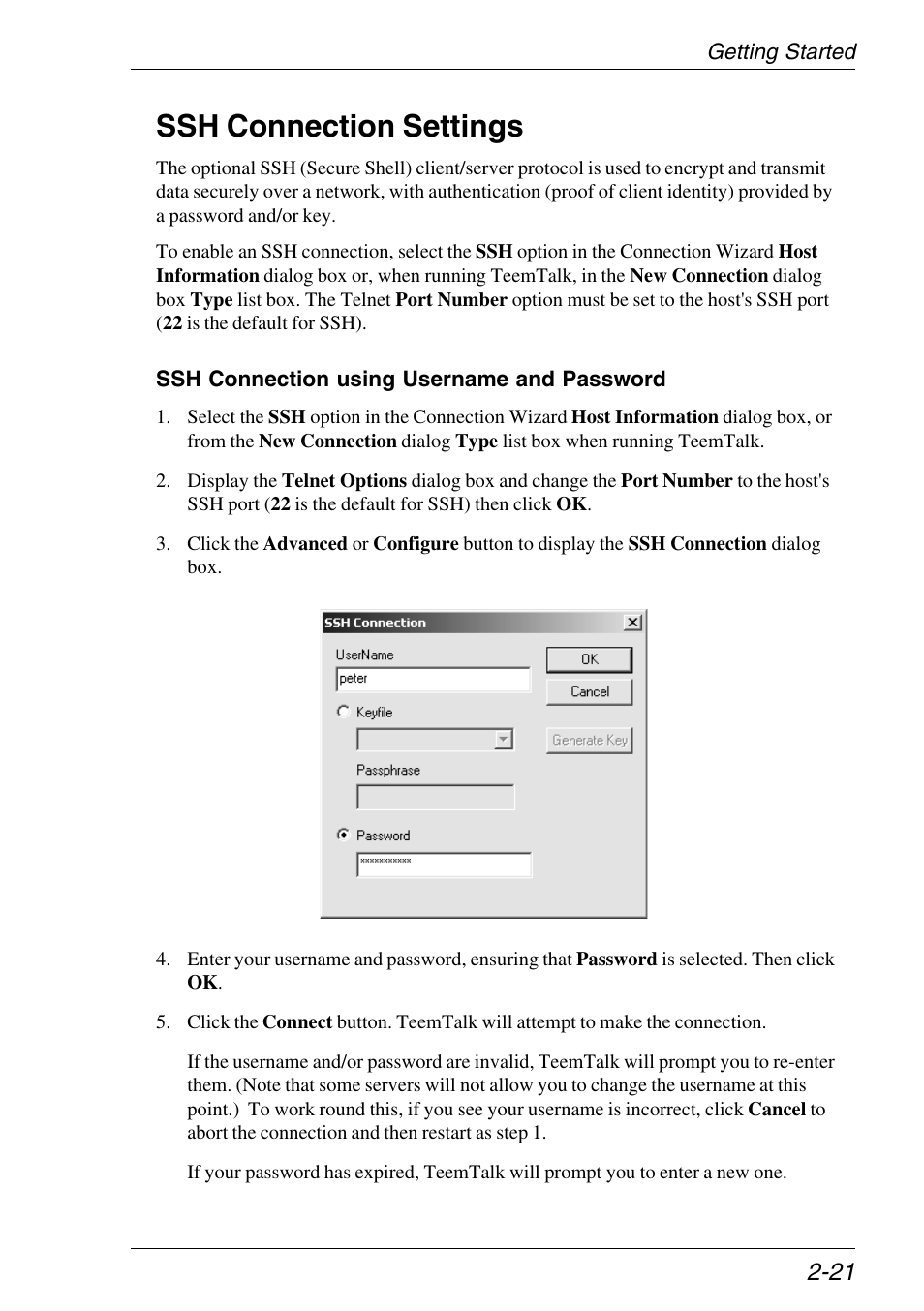 Ssh connection settings, Ssh (secure shell), Ssh connection settings -21 | HP Neoware e140 Thin Client User Manual | Page 37 / 484