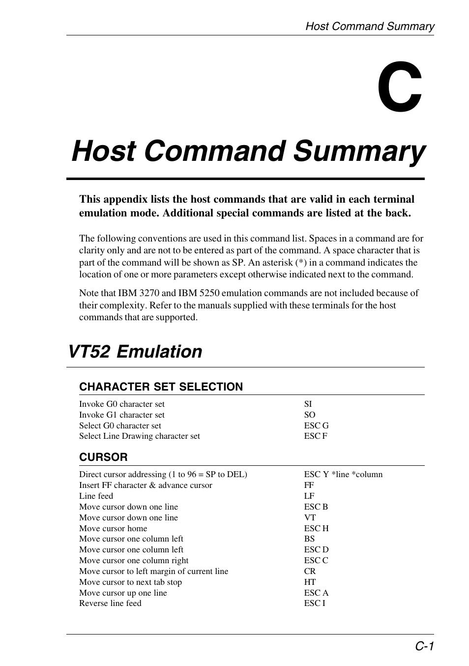 Host command summary, Vt52 emulation | HP Neoware e140 Thin Client User Manual | Page 371 / 484