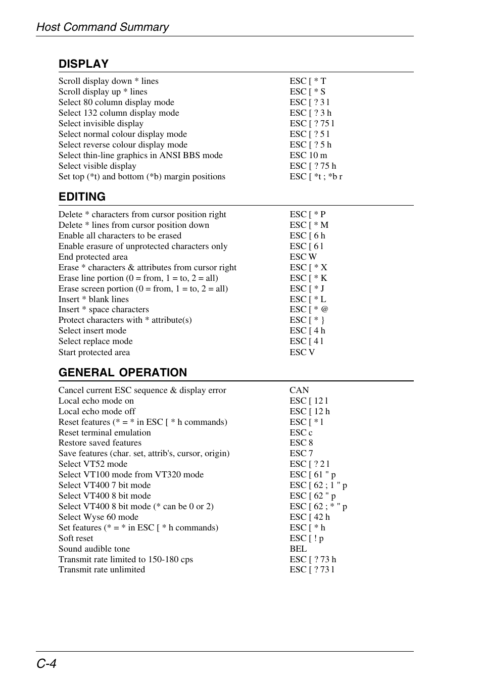 Host command summary display, Editing, General operation | HP Neoware e140 Thin Client User Manual | Page 374 / 484