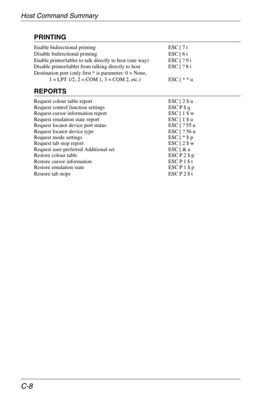 Host command summary printing, Reports | HP Neoware e140 Thin Client User Manual | Page 378 / 484