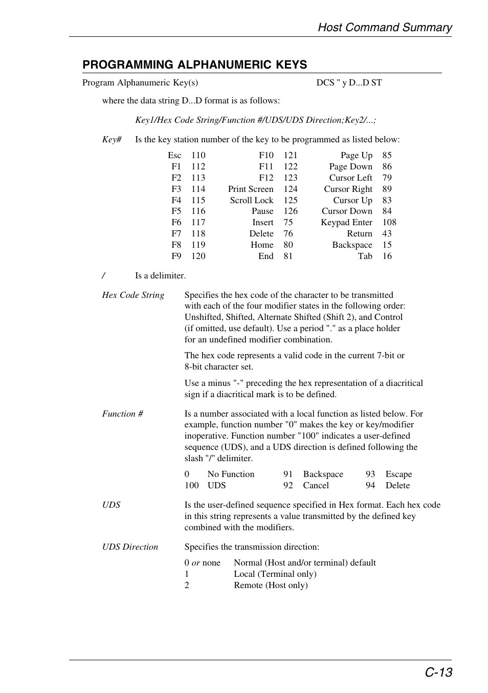C-13, Host command summary programming alphanumeric keys | HP Neoware e140 Thin Client User Manual | Page 383 / 484