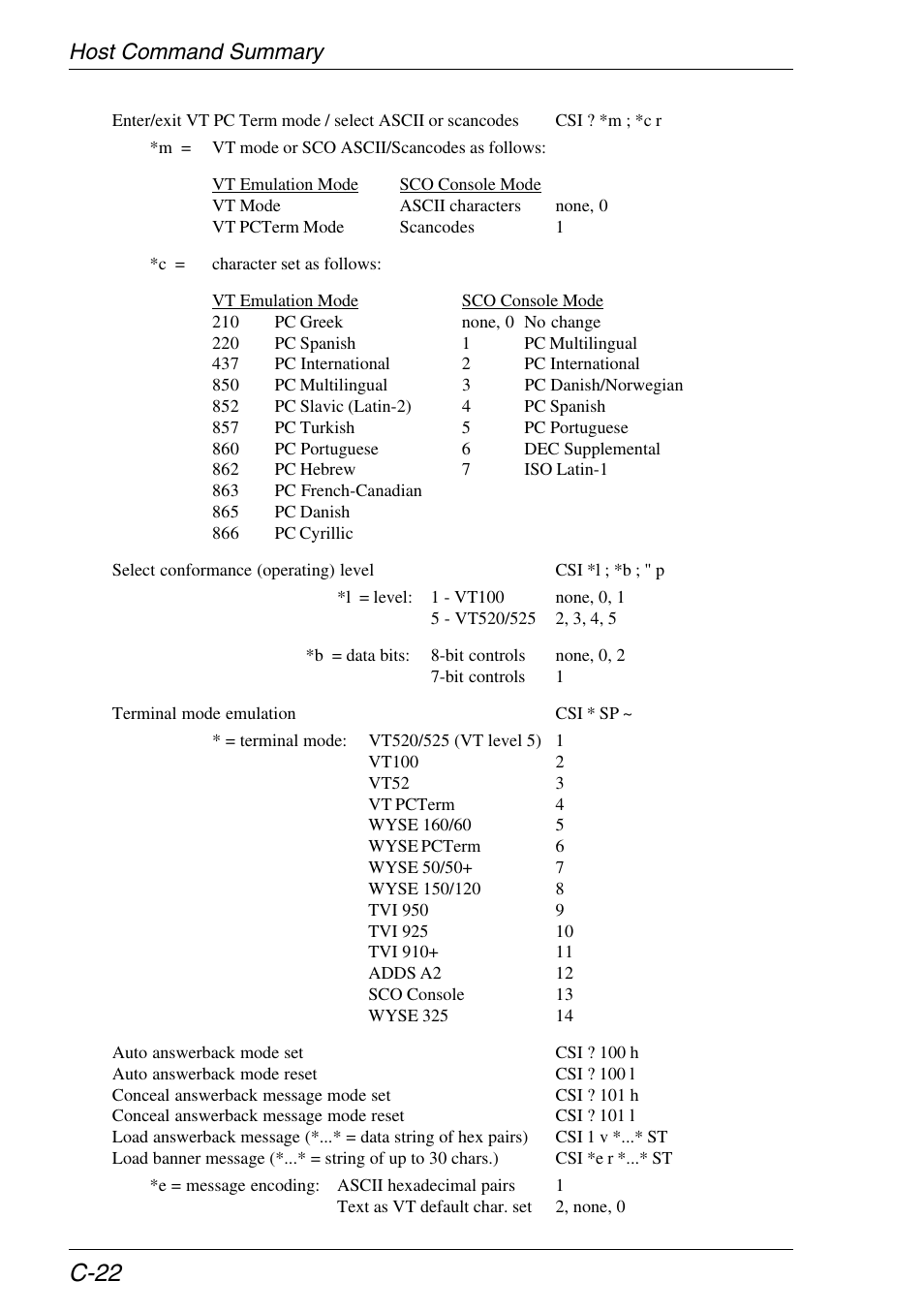 C-22, Host command summary | HP Neoware e140 Thin Client User Manual | Page 392 / 484