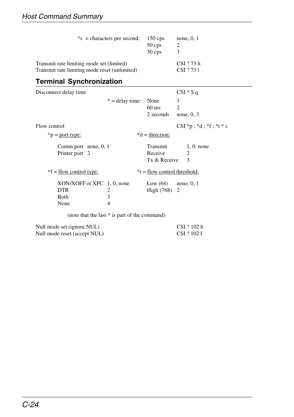 C-24, Host command summary, Terminal synchronization | HP Neoware e140 Thin Client User Manual | Page 394 / 484