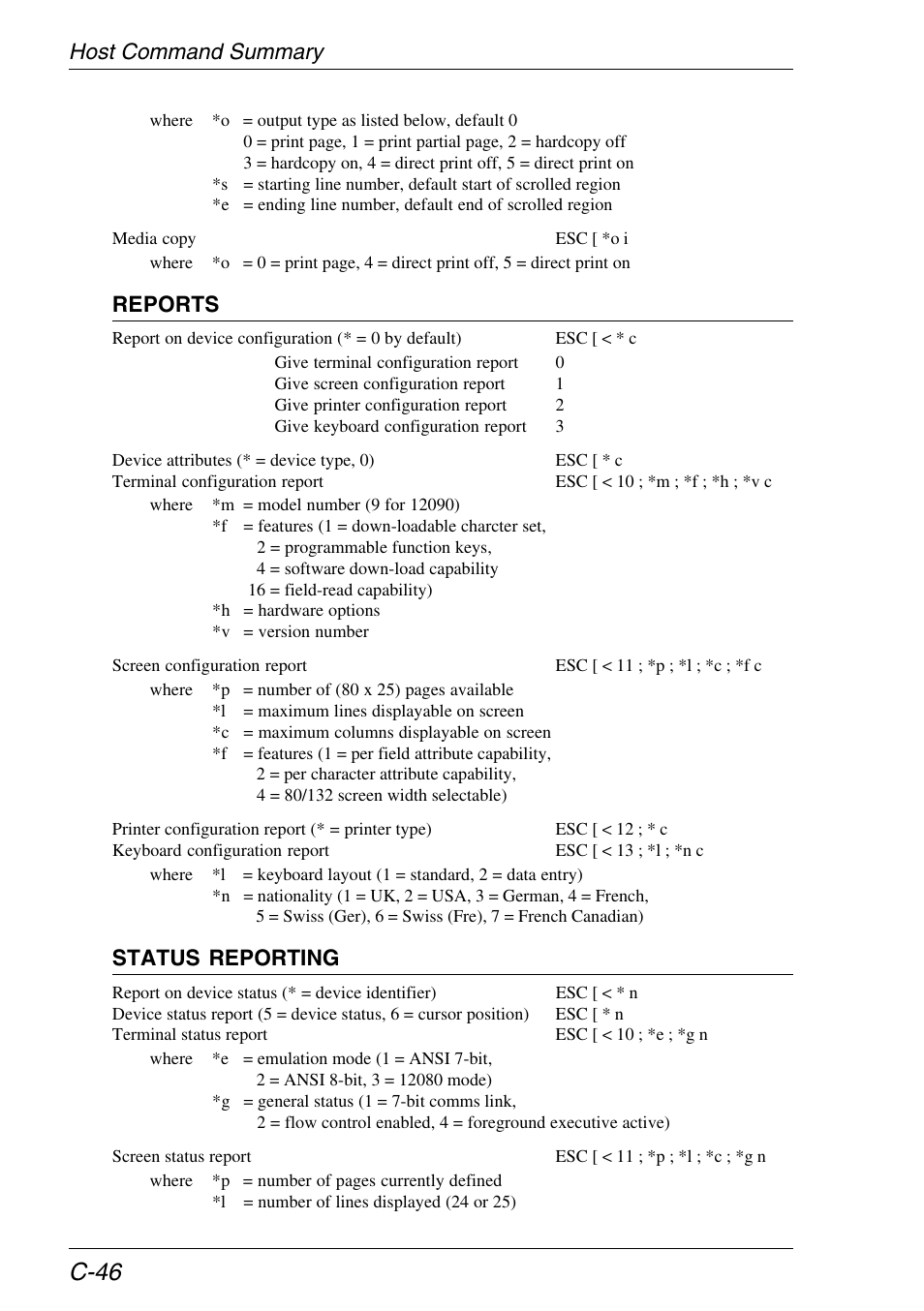 C-46, Host command summary, Reports | Status reporting | HP Neoware e140 Thin Client User Manual | Page 416 / 484