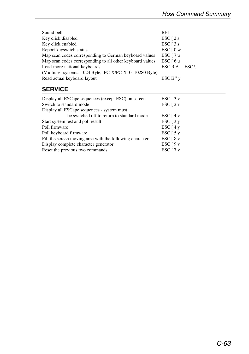 C-63, Host command summary, Service | HP Neoware e140 Thin Client User Manual | Page 433 / 484
