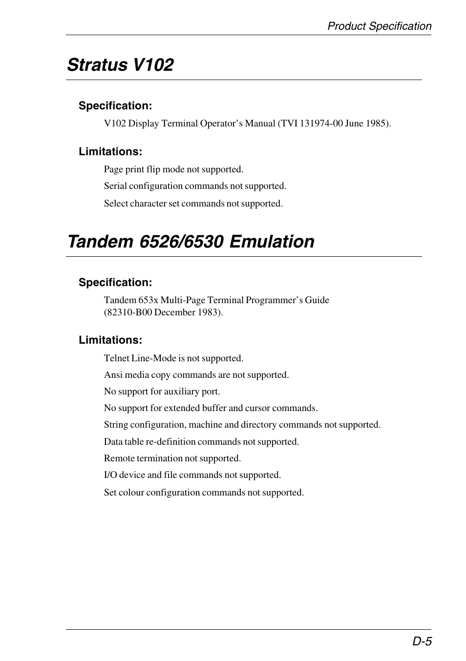 Stratus v102, Tandem 6526/6530, Specification | HP Neoware e140 Thin Client User Manual | Page 471 / 484