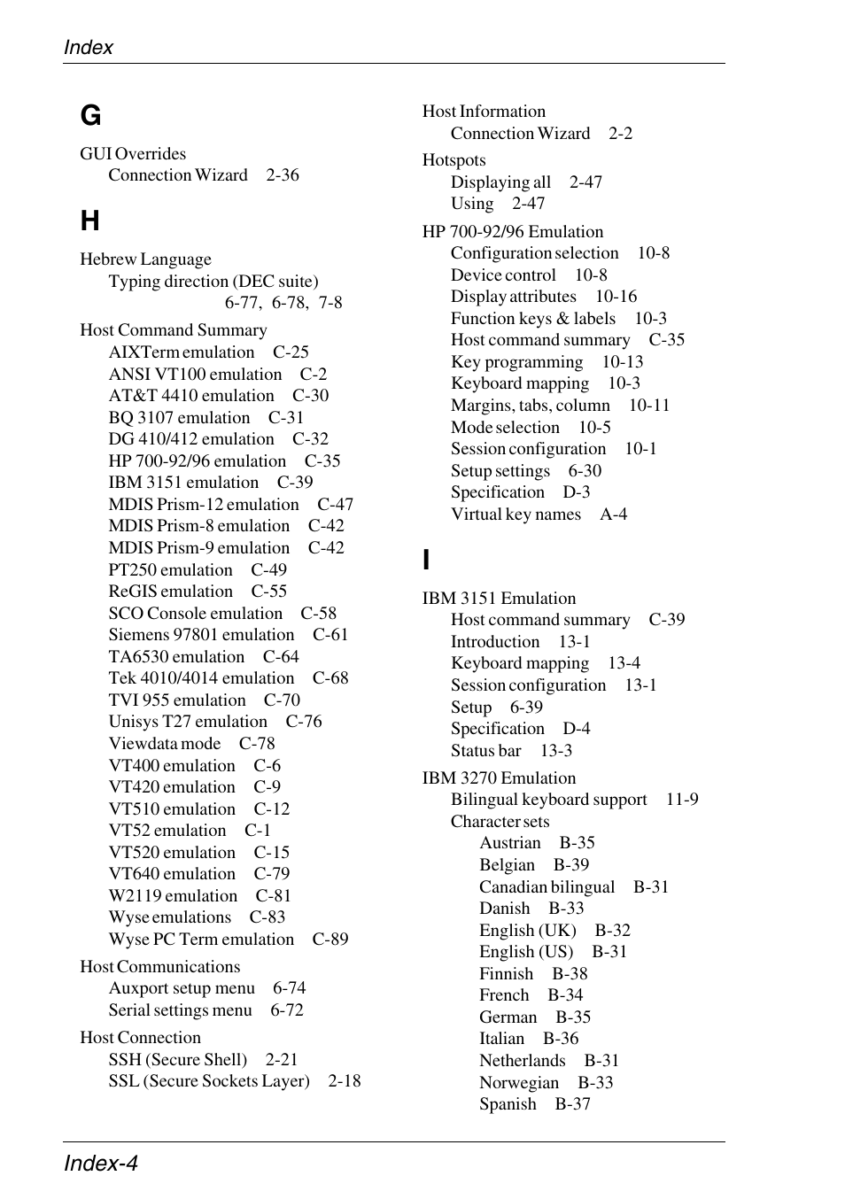 Gui overrides, Hebrew language, Host command summary | Host communications, Host connection, Host information, Hotspots, Hp 700-92/96 emulation, Ibm 3151 emulation, Ibm 3270 emulation | HP Neoware e140 Thin Client User Manual | Page 478 / 484