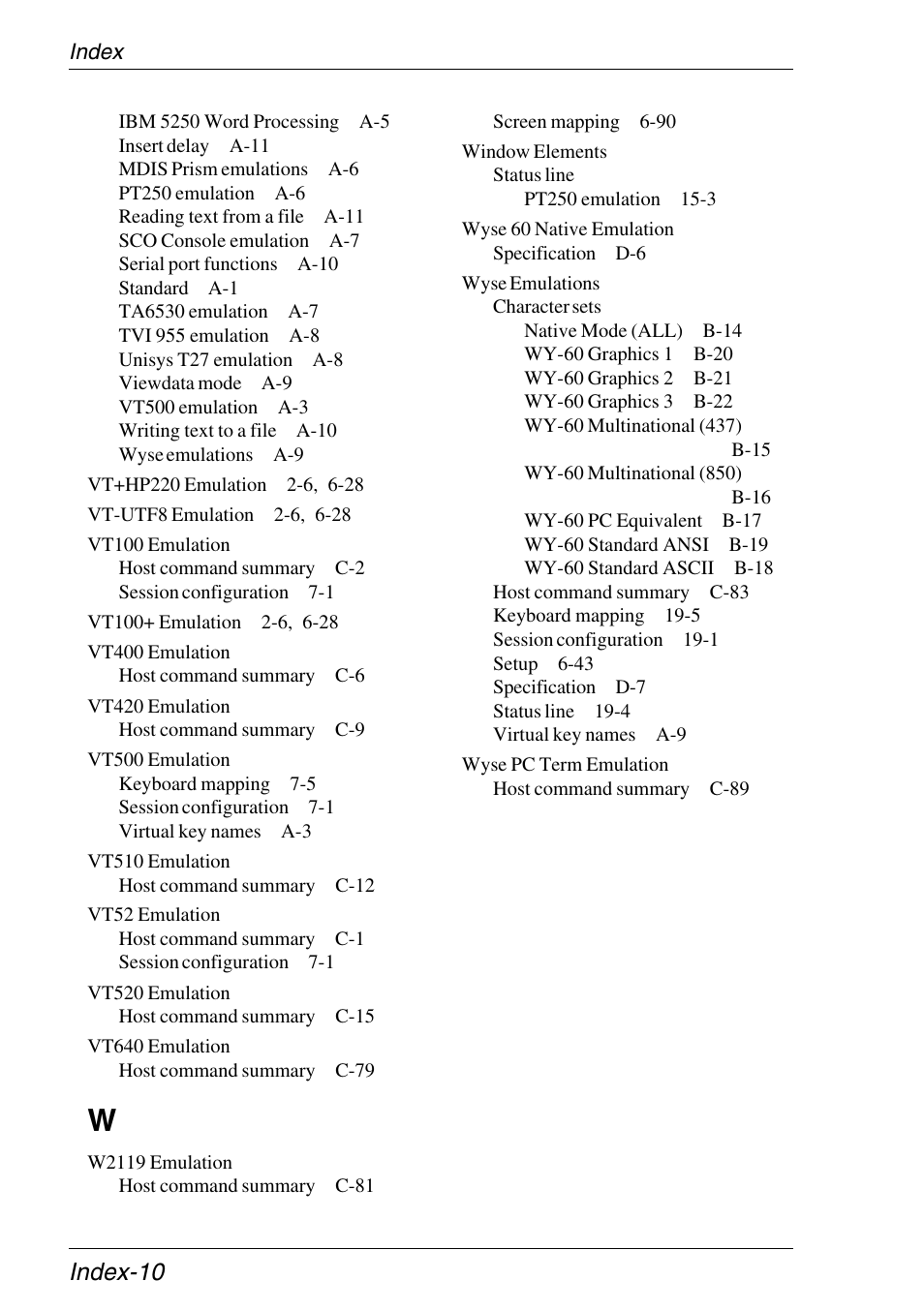 Vt100 emulation, Vt400 emulation, Vt420 emulation | Vt500 emulation, Vt510 emulation, Vt52 emulation, Vt520 emulation, Vt640 emulation, W2119 emulation, Window elements | HP Neoware e140 Thin Client User Manual | Page 484 / 484