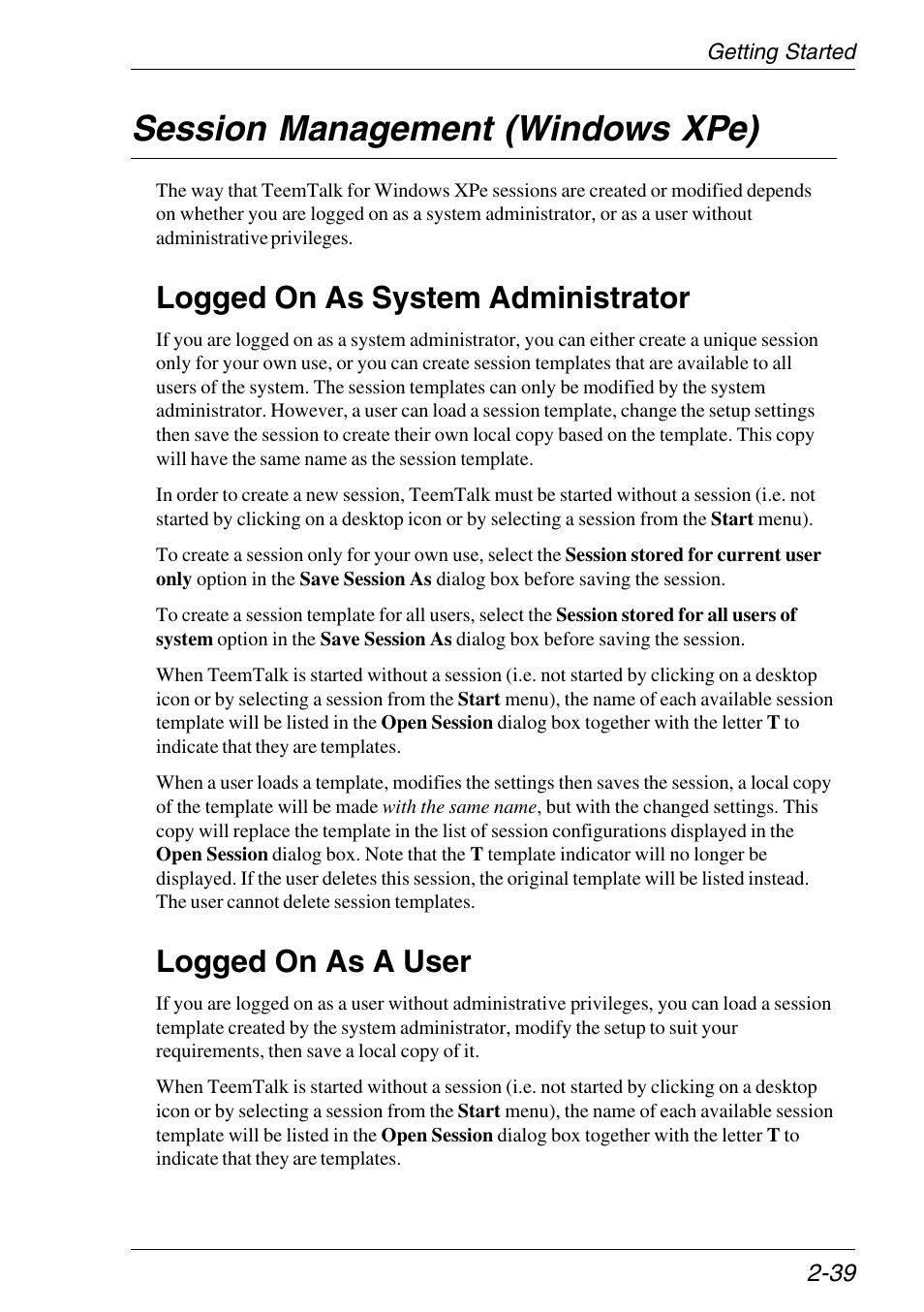Session management (windows xpe), Logged on as system administrator, Logged on as a user | Management (xpe), Session management (windows xpe) -39 | HP Neoware e140 Thin Client User Manual | Page 55 / 484