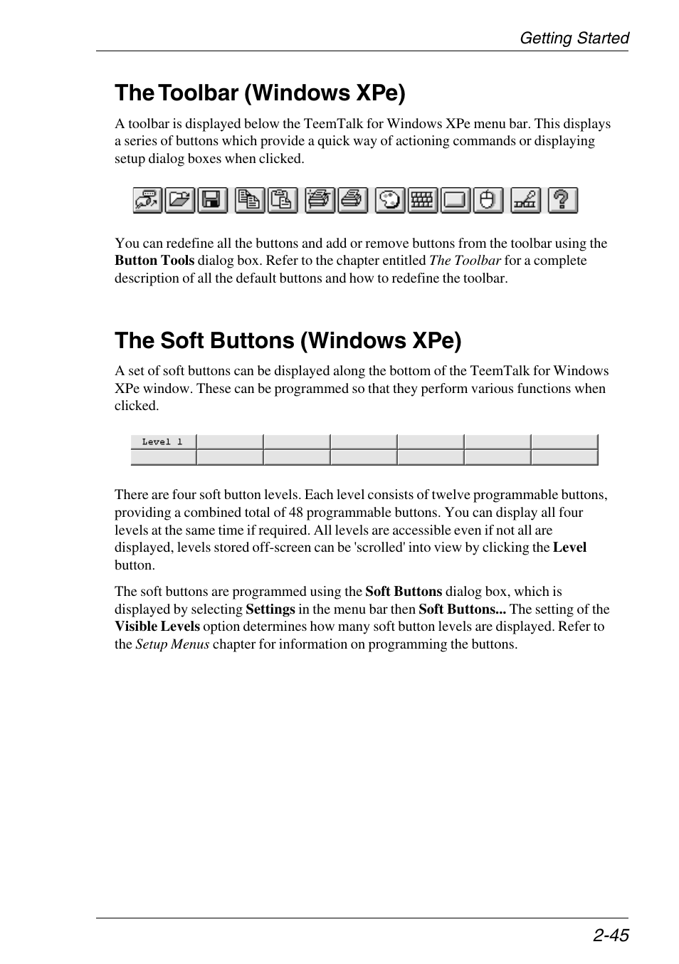 The toolbar (windows xpe), The soft buttons (windows xpe), Windows xpe | Button tools (xpe), Soft buttons (xpe), Toolbar (xpe) | HP Neoware e140 Thin Client User Manual | Page 61 / 484