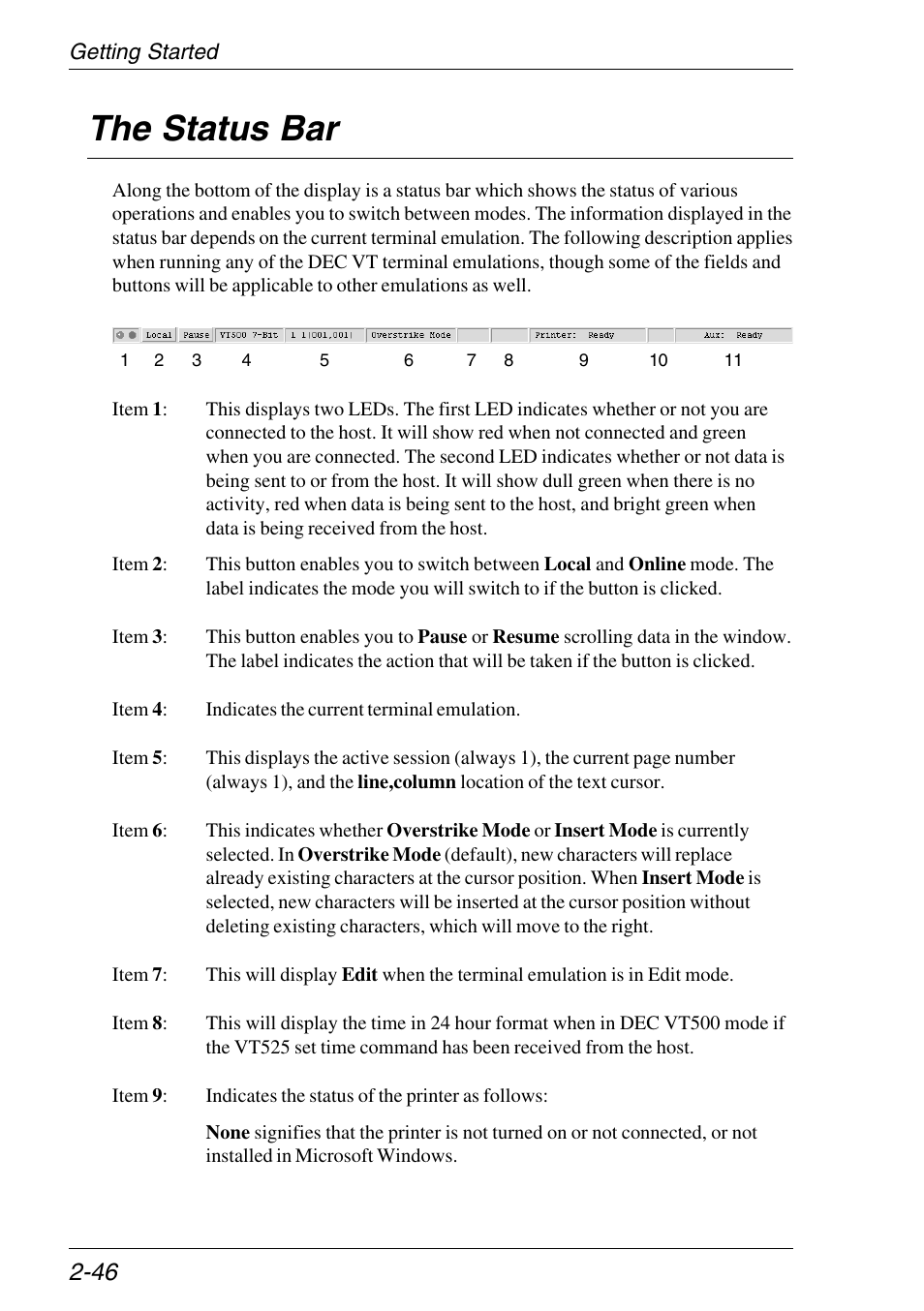 The status bar, Status bar, Edit mode indicator | The status bar -46 | HP Neoware e140 Thin Client User Manual | Page 62 / 484
